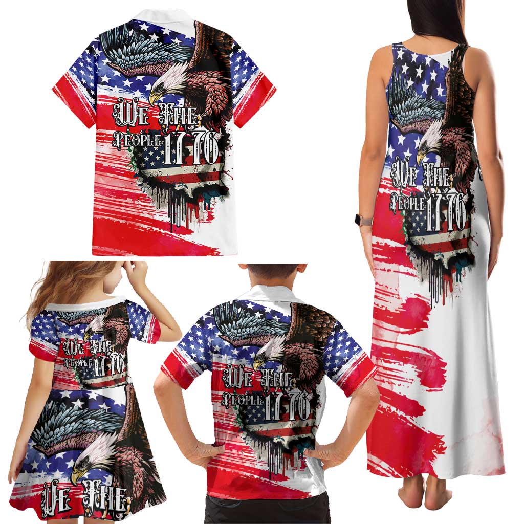 The United States Independence Day Family Matching Tank Maxi Dress and Hawaiian Shirt We The People Watercolor Style