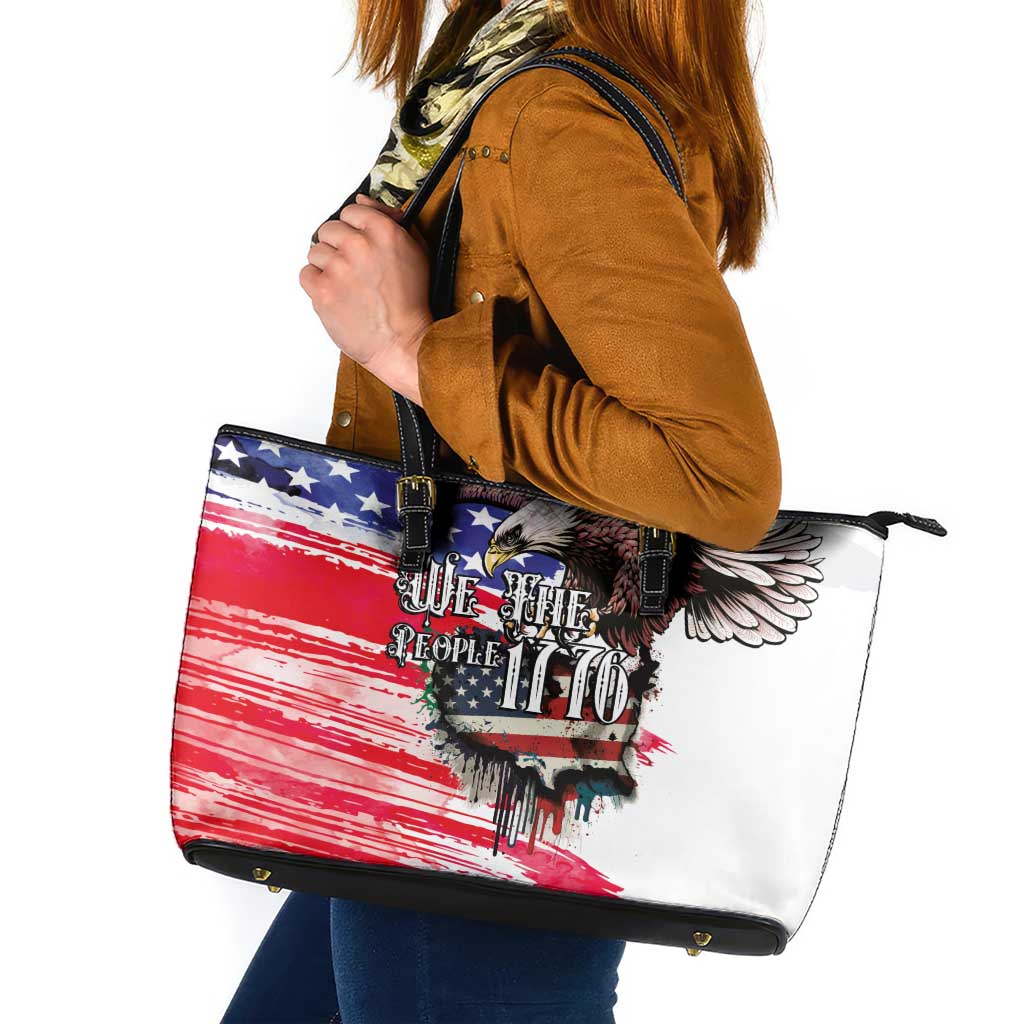 The United States Independence Day Leather Tote Bag We The People Watercolor Style