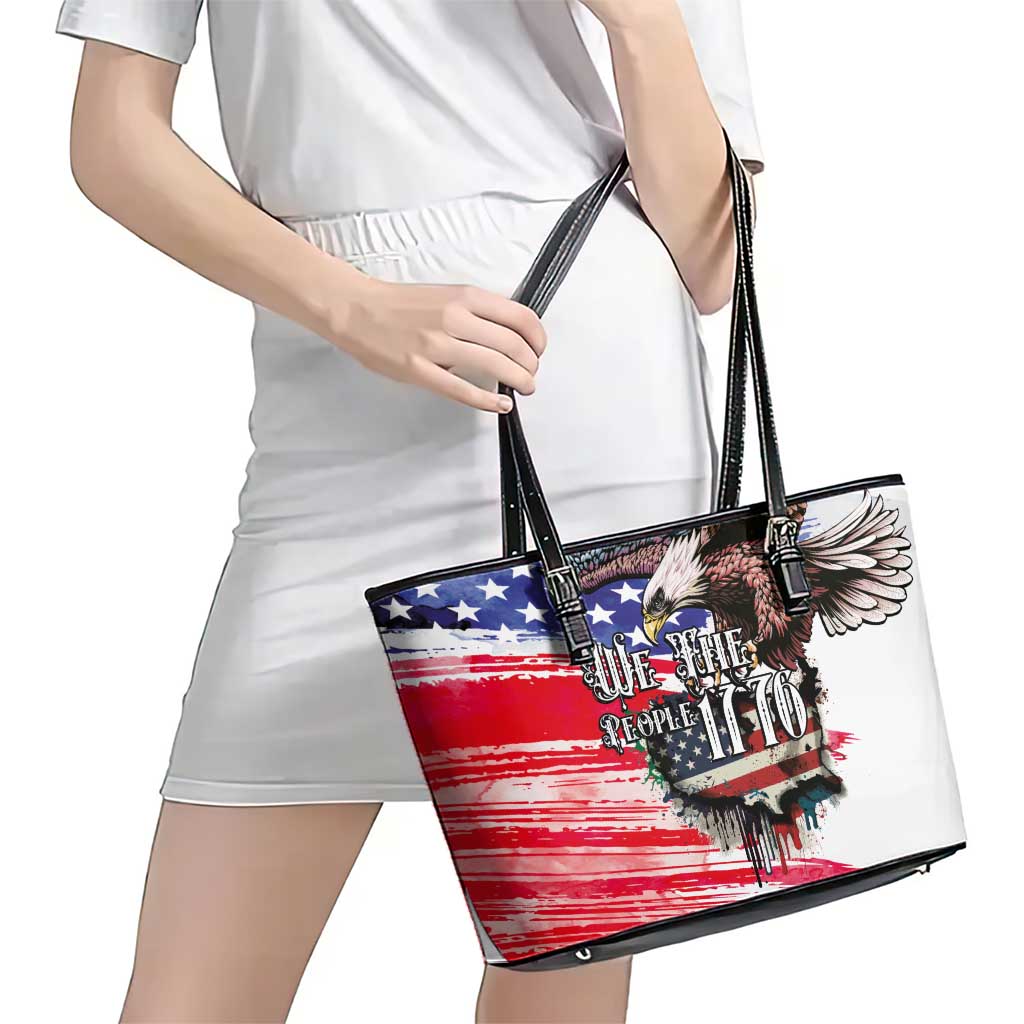 The United States Independence Day Leather Tote Bag We The People Watercolor Style