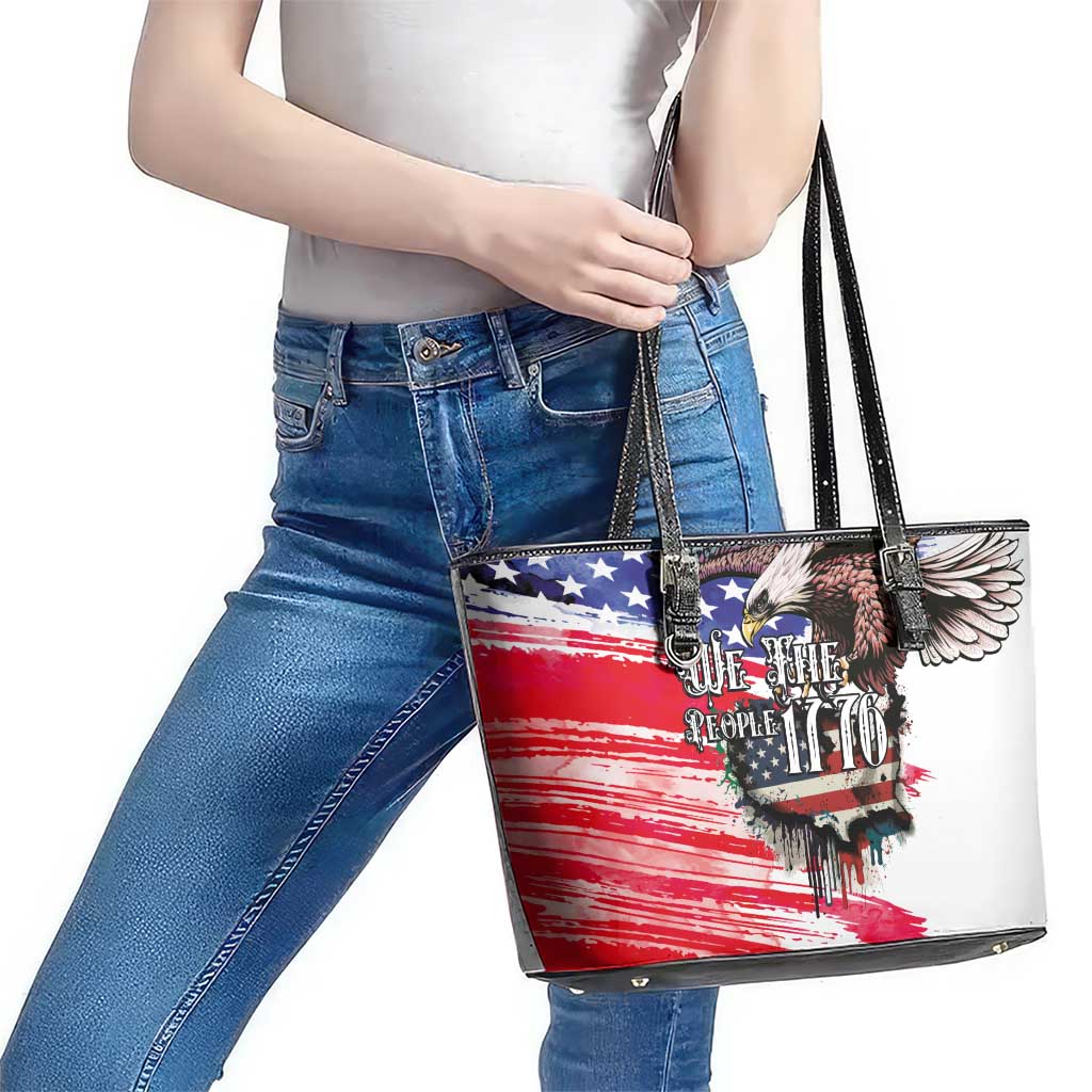 The United States Independence Day Leather Tote Bag We The People Watercolor Style
