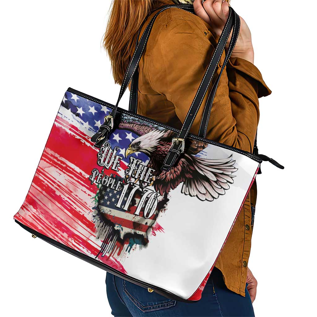 The United States Independence Day Leather Tote Bag We The People Watercolor Style