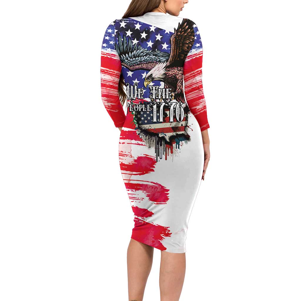 The United States Independence Day Long Sleeve Bodycon Dress We The People Watercolor Style