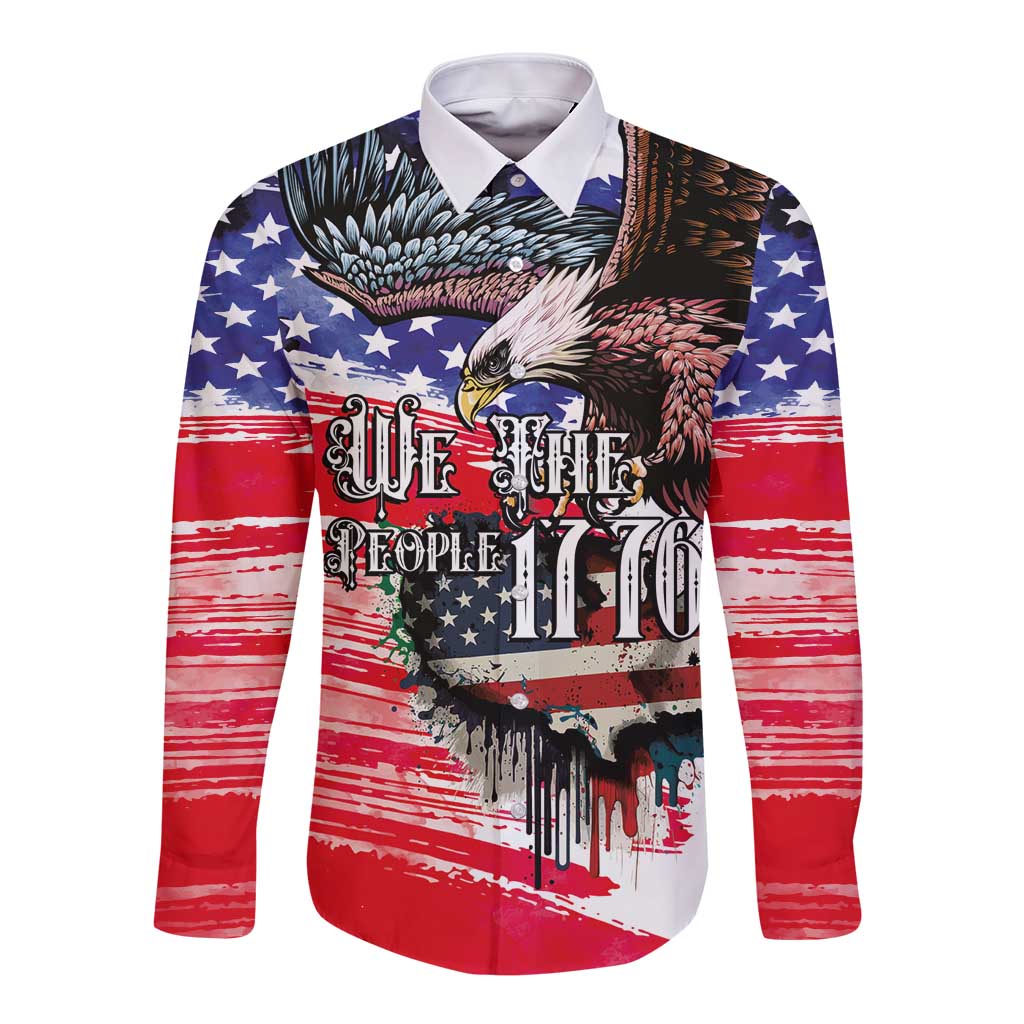 The United States Independence Day Long Sleeve Button Shirt We The People Watercolor Style