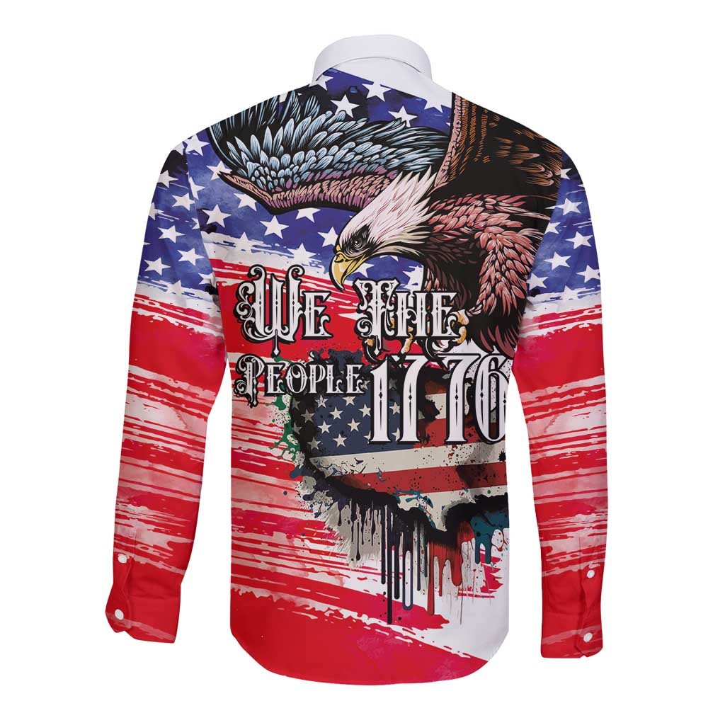 The United States Independence Day Long Sleeve Button Shirt We The People Watercolor Style