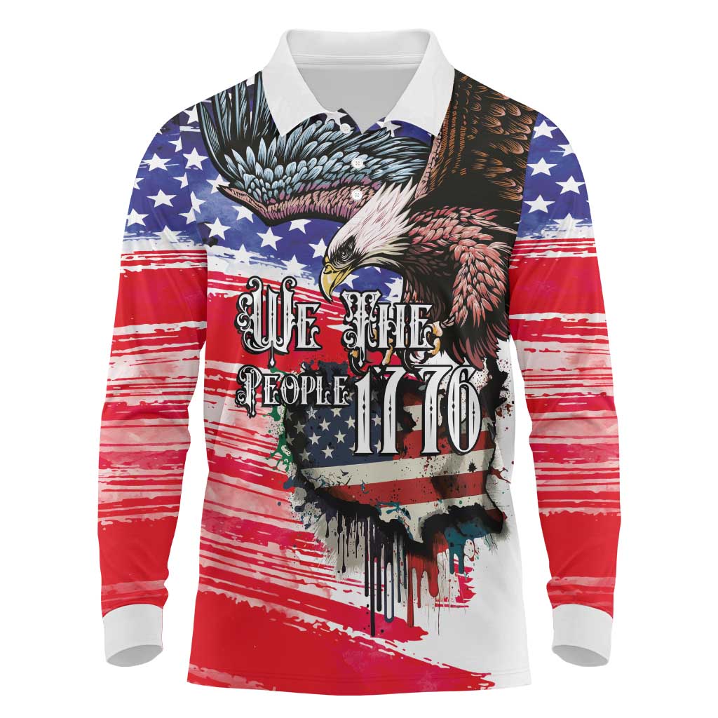 The United States Independence Day Long Sleeve Polo Shirt We The People Watercolor Style