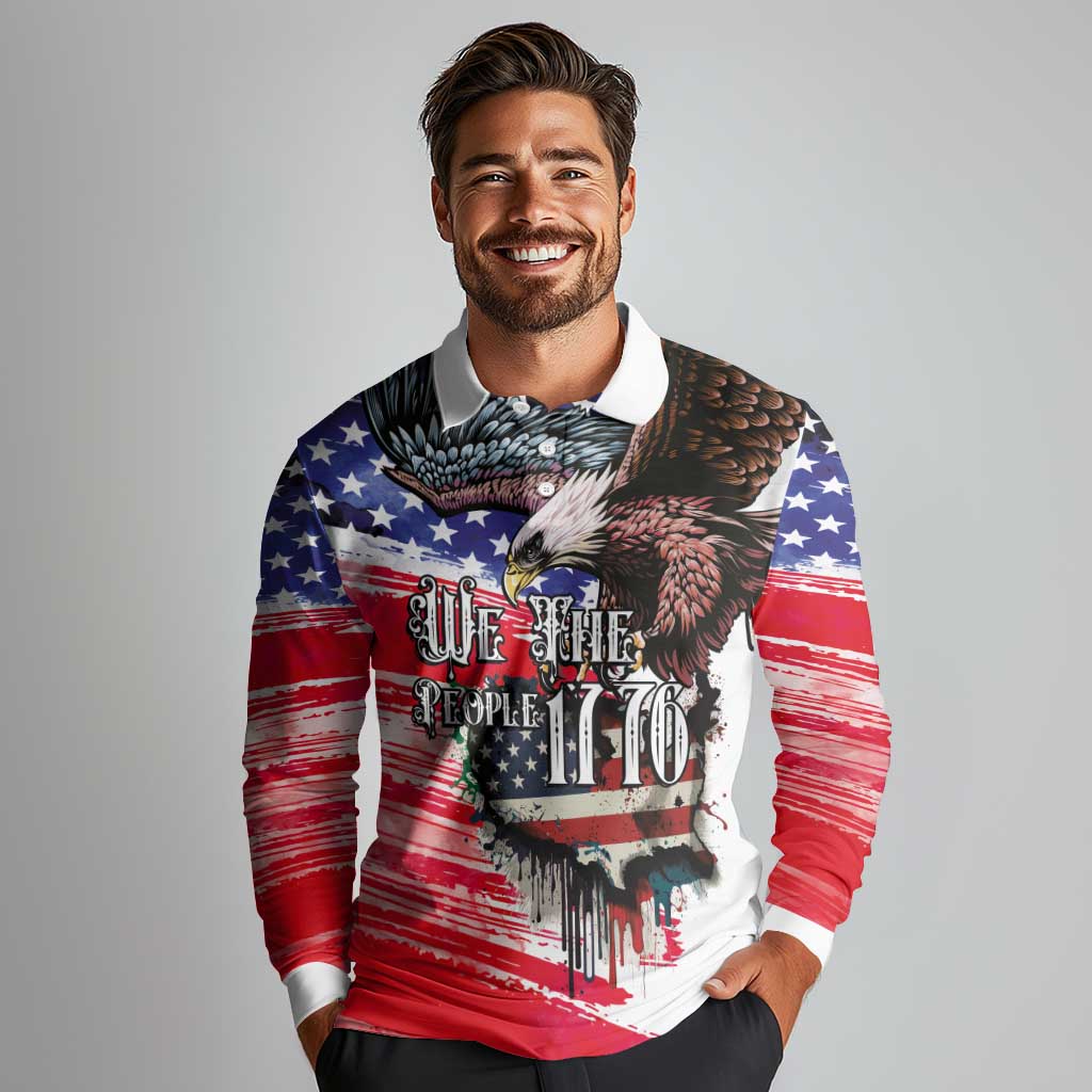 The United States Independence Day Long Sleeve Polo Shirt We The People Watercolor Style