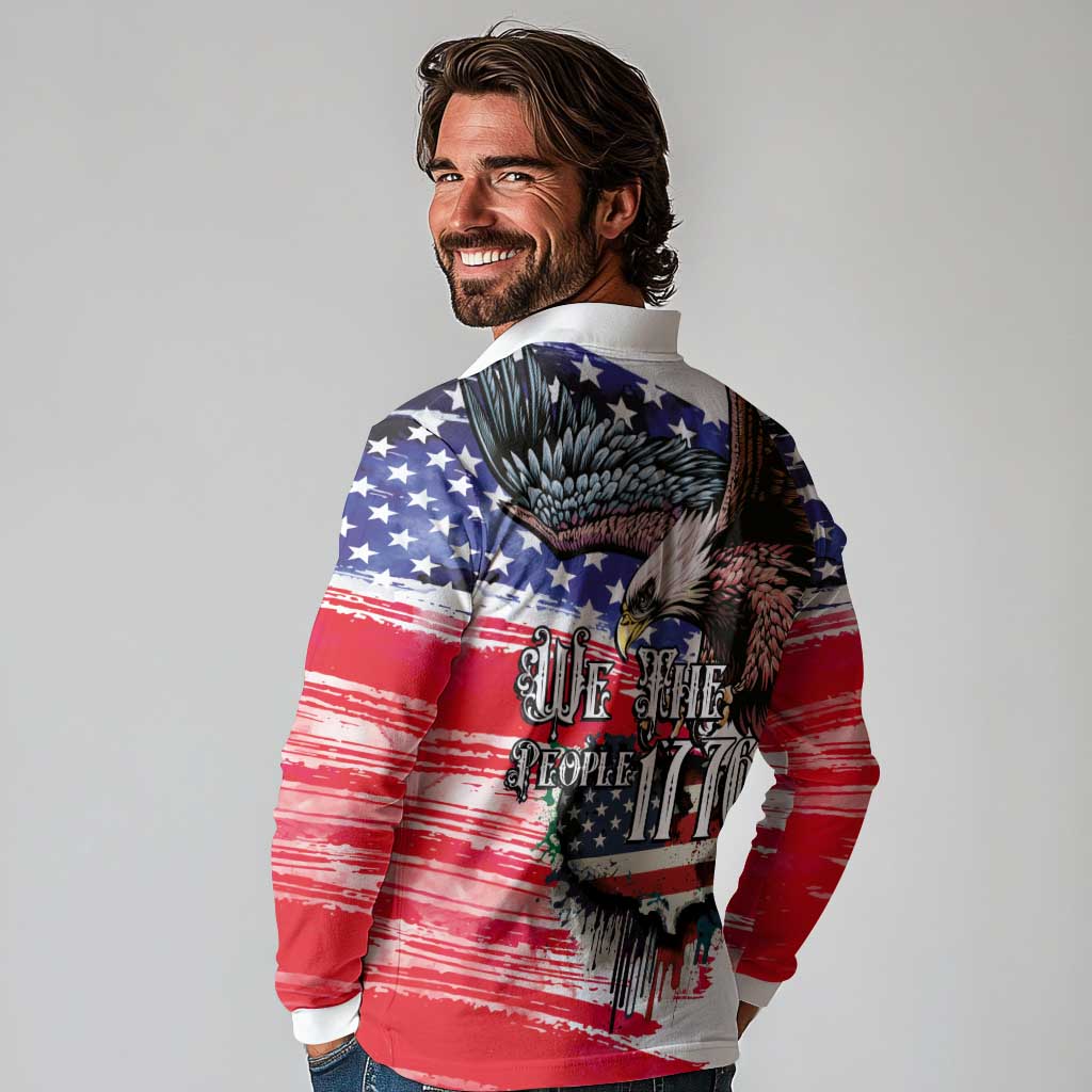 The United States Independence Day Long Sleeve Polo Shirt We The People Watercolor Style