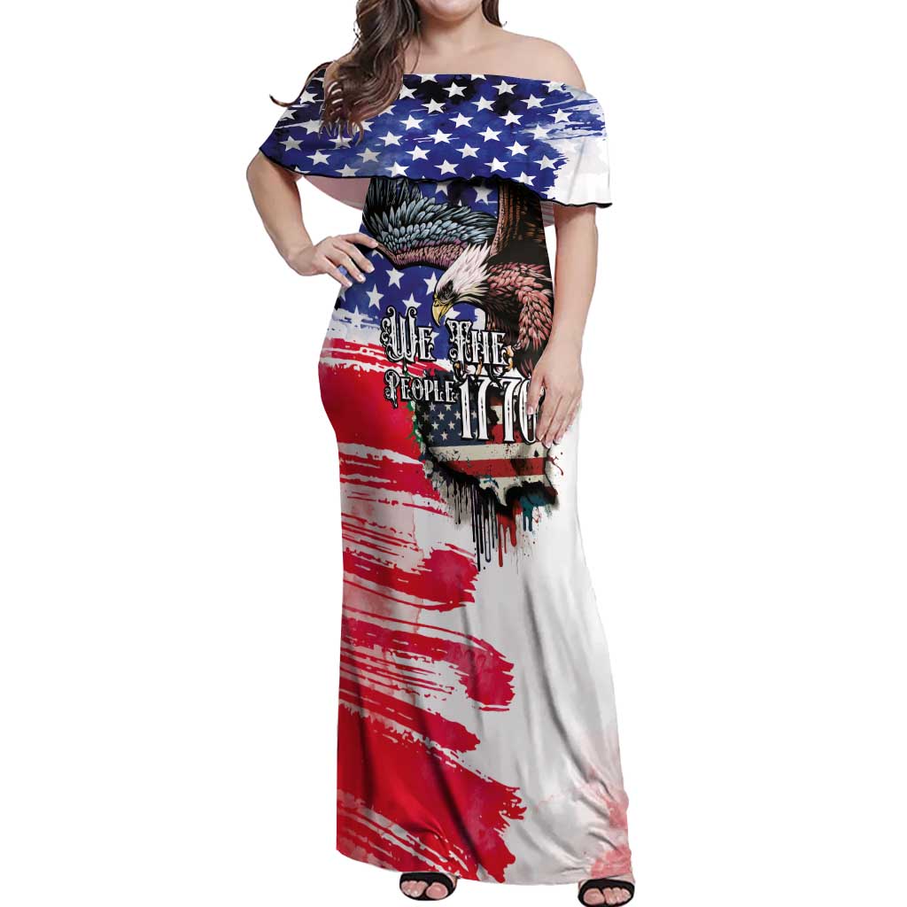 The United States Independence Day Off Shoulder Maxi Dress We The People Watercolor Style