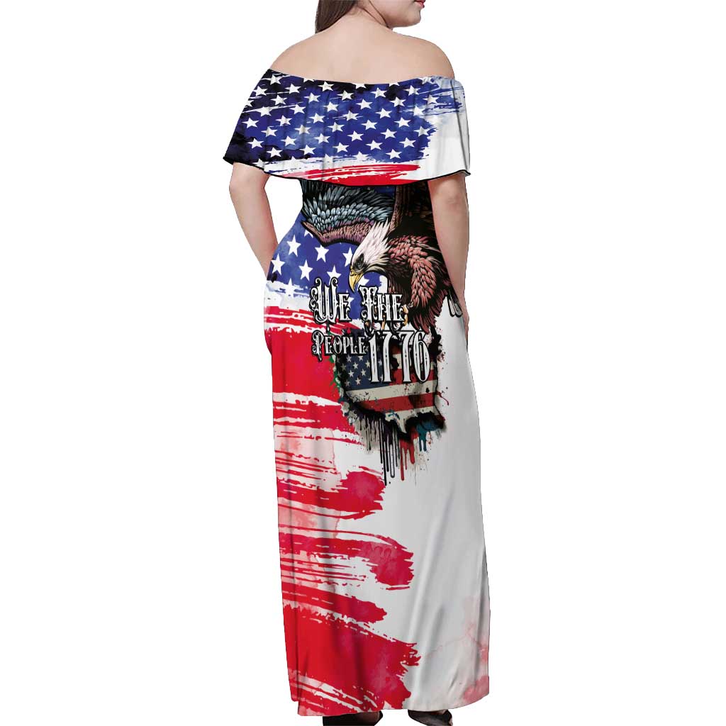 The United States Independence Day Off Shoulder Maxi Dress We The People Watercolor Style