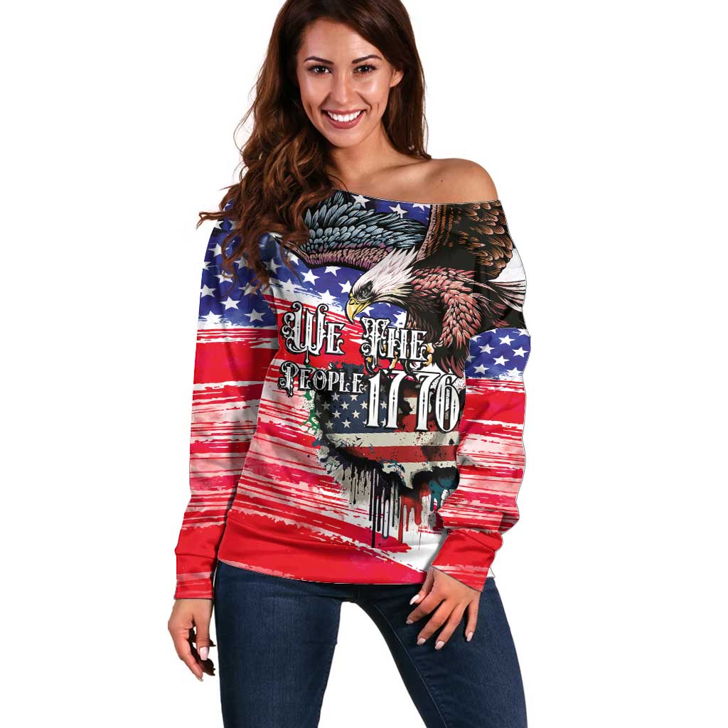 The United States Independence Day Off Shoulder Sweater We The People Watercolor Style