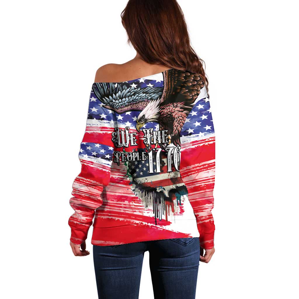 The United States Independence Day Off Shoulder Sweater We The People Watercolor Style