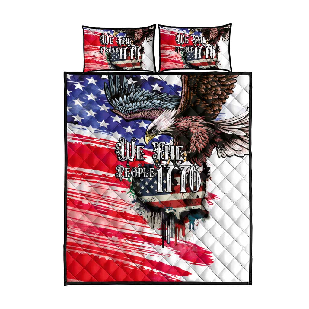 The United States Independence Day Quilt Bed Set We The People Watercolor Style