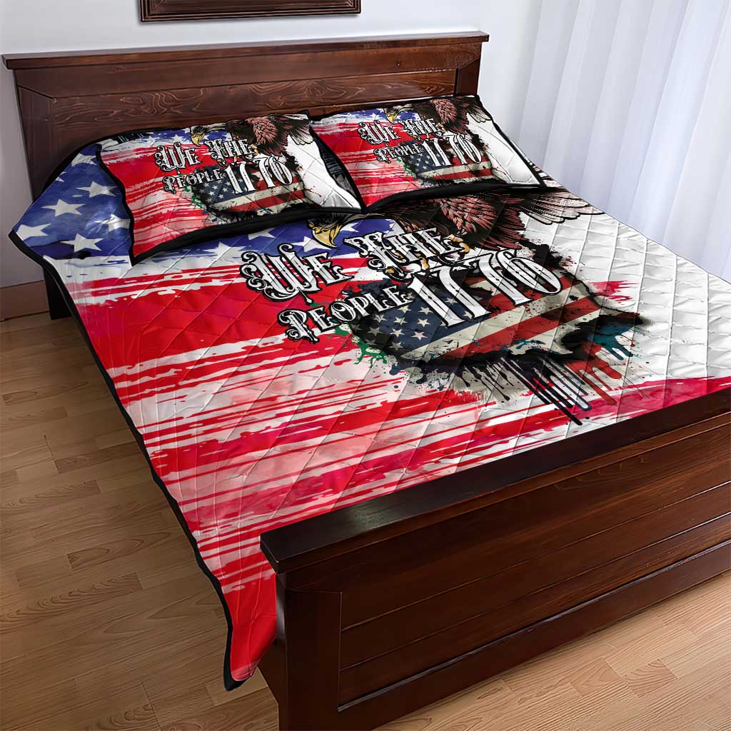 The United States Independence Day Quilt Bed Set We The People Watercolor Style