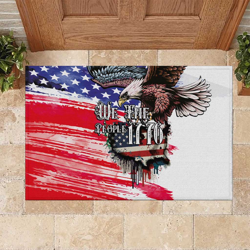 The United States Independence Day Rubber Doormat We The People Watercolor Style