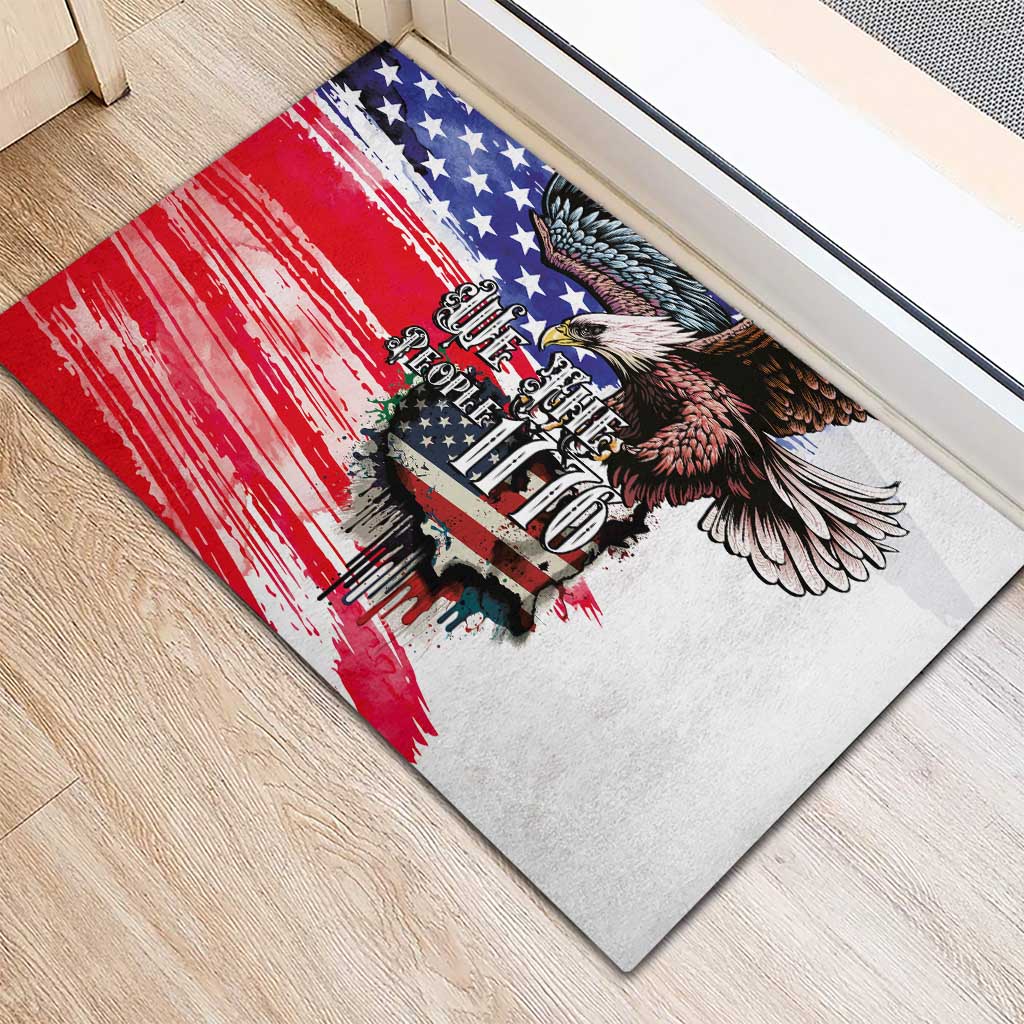 The United States Independence Day Rubber Doormat We The People Watercolor Style