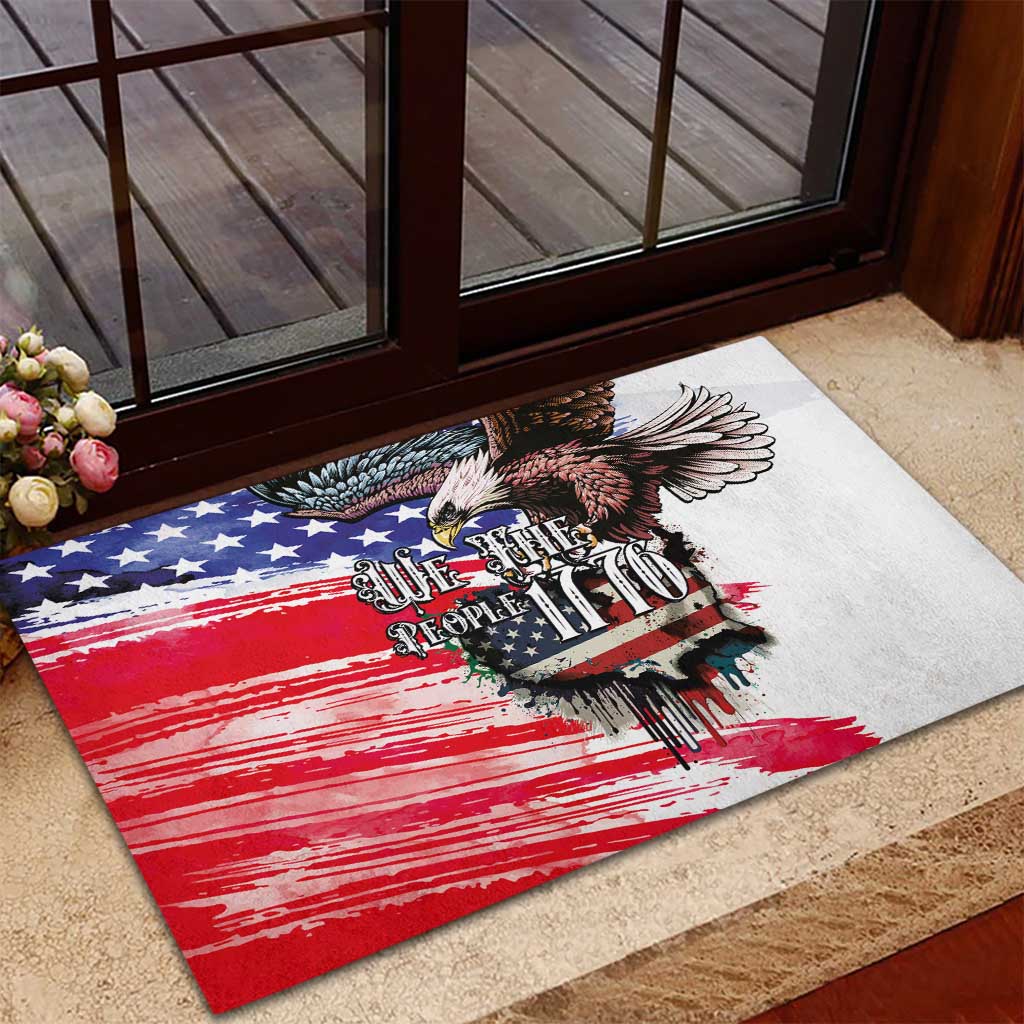 The United States Independence Day Rubber Doormat We The People Watercolor Style