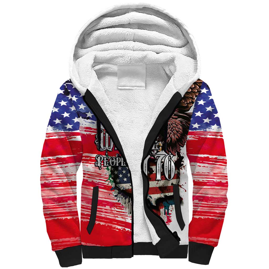 The United States Independence Day Sherpa Hoodie We The People Watercolor Style