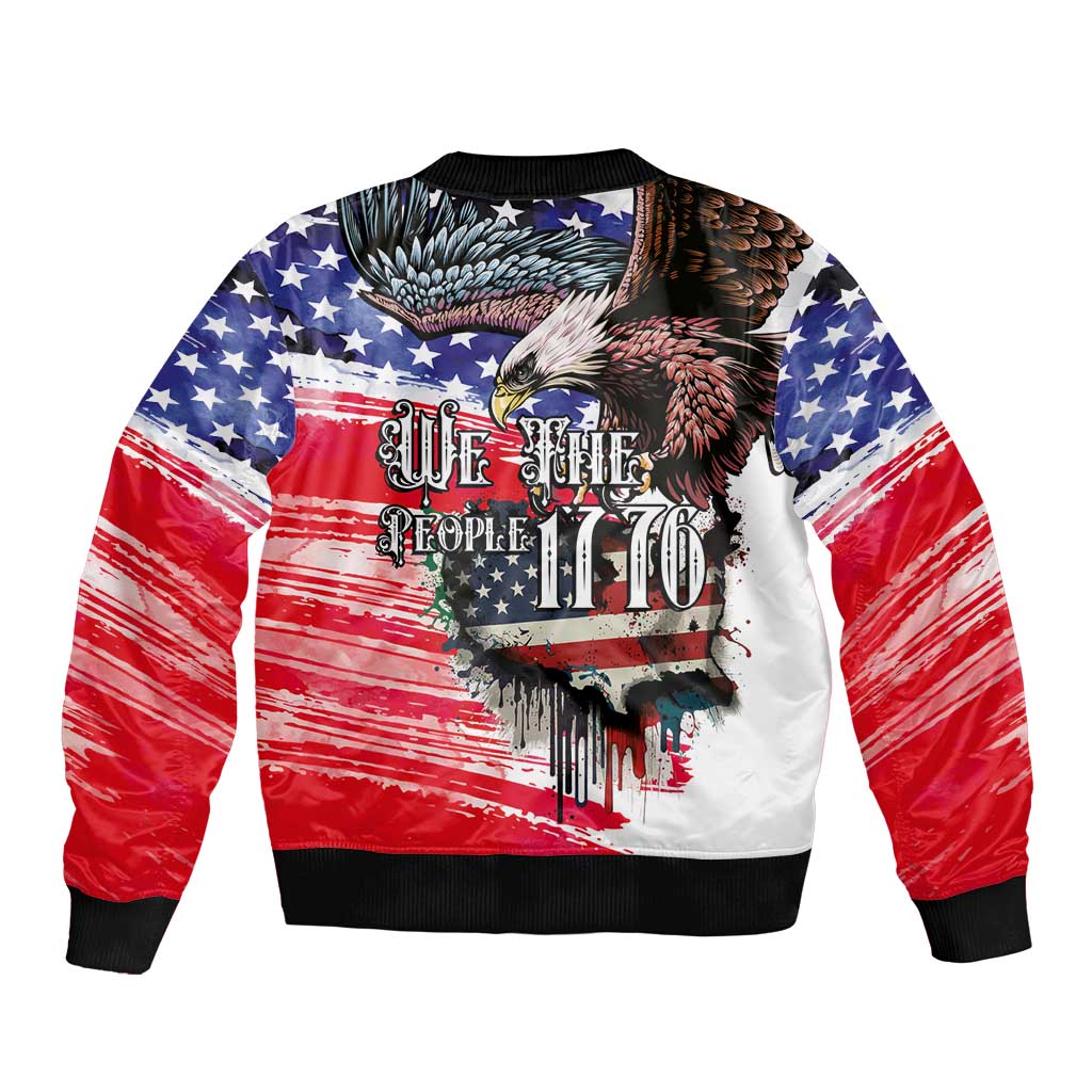The United States Independence Day Sleeve Zip Bomber Jacket We The People Watercolor Style