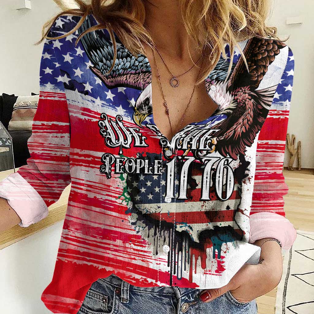 The United States Independence Day Women Casual Shirt We The People Watercolor Style