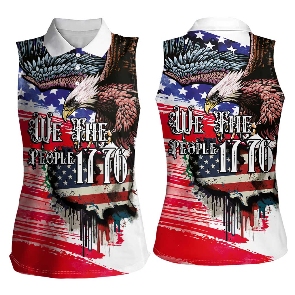 The United States Independence Day Women Sleeveless Polo Shirt We The People Watercolor Style