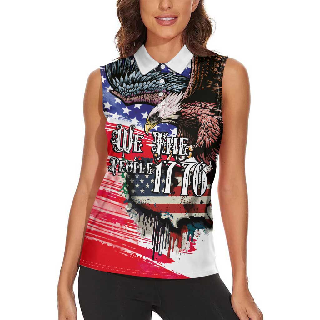 The United States Independence Day Women Sleeveless Polo Shirt We The People Watercolor Style