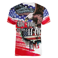 The United States Independence Day Women V-Neck T-Shirt We The People Watercolor Style
