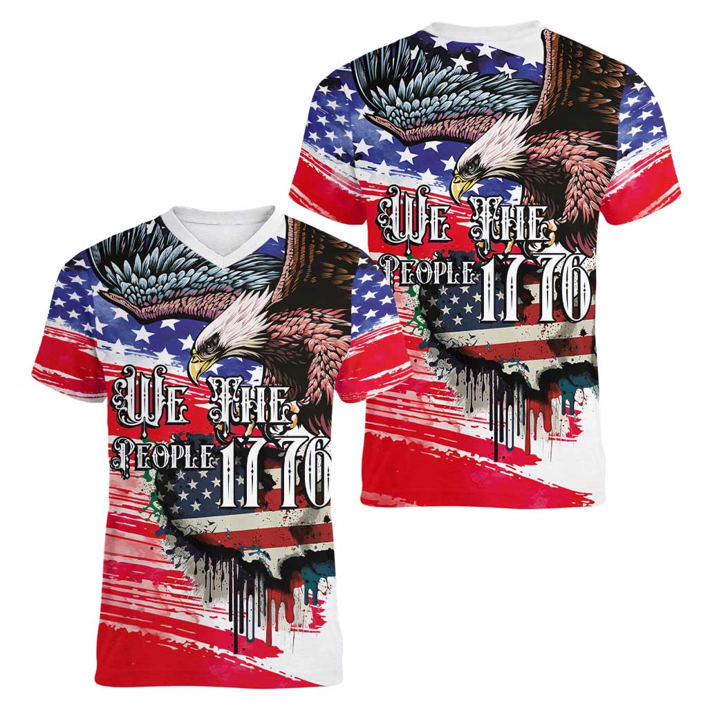 The United States Independence Day Women V-Neck T-Shirt We The People Watercolor Style