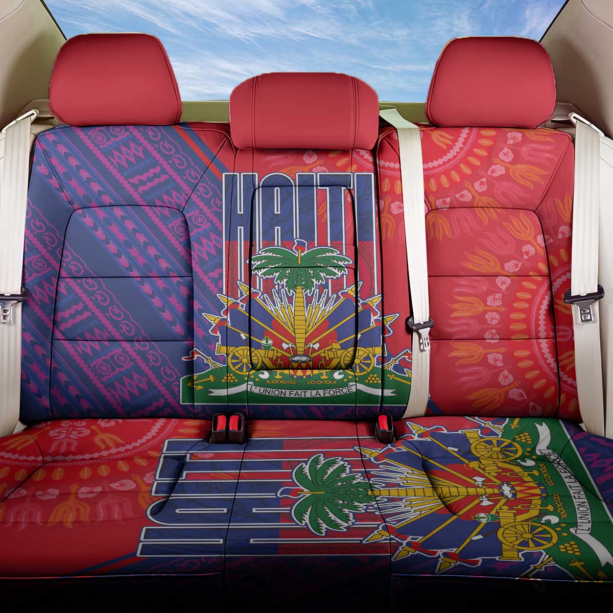 Haiti National Emblem Back Car Seat Cover Dashiki and Polynesian Pattern