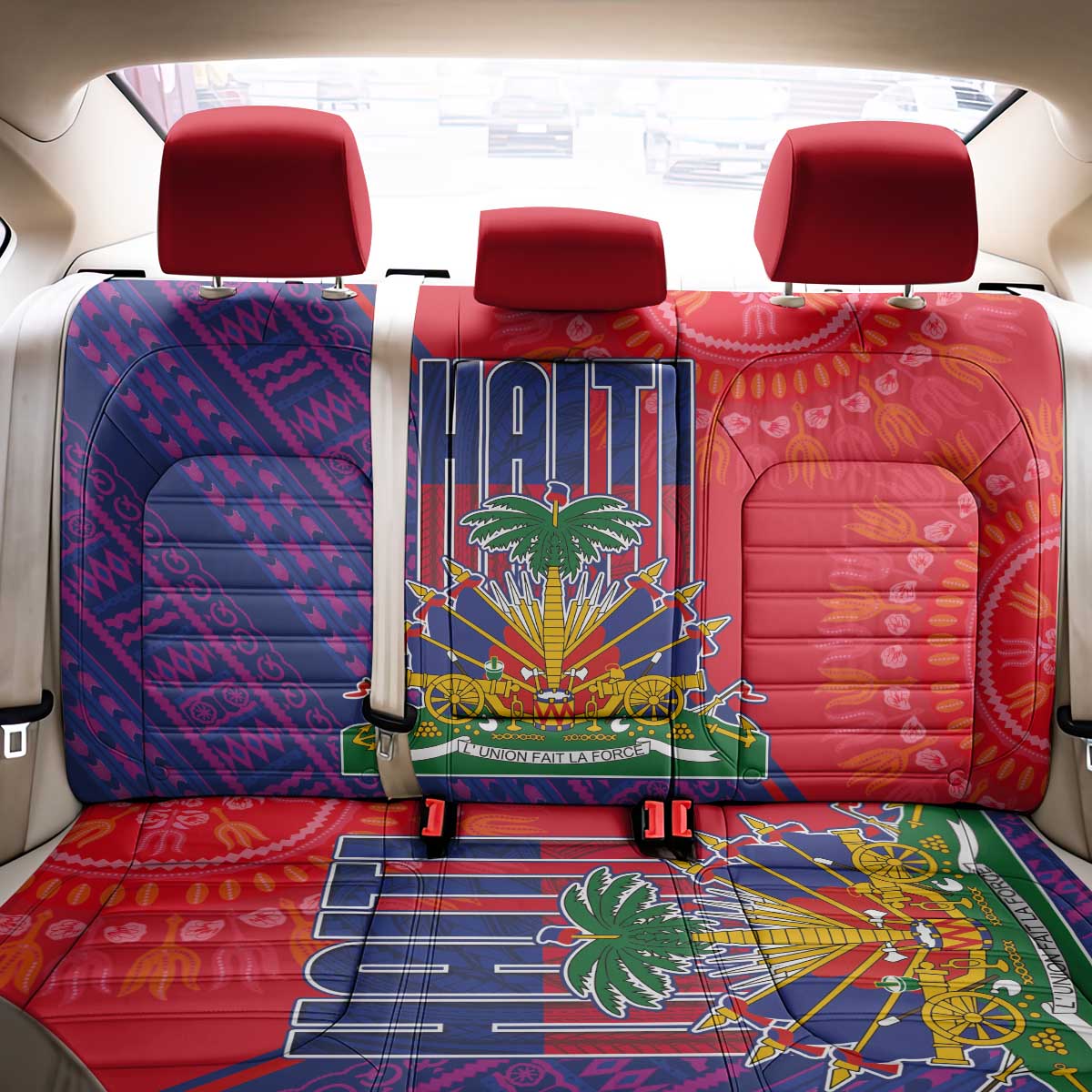 Haiti National Emblem Back Car Seat Cover Dashiki and Polynesian Pattern