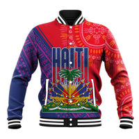 Haiti National Emblem Baseball Jacket Dashiki and Polynesian Pattern