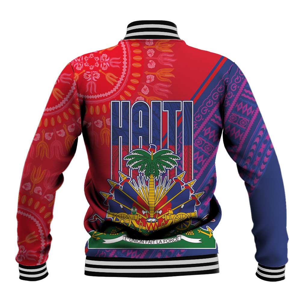 Haiti National Emblem Baseball Jacket Dashiki and Polynesian Pattern