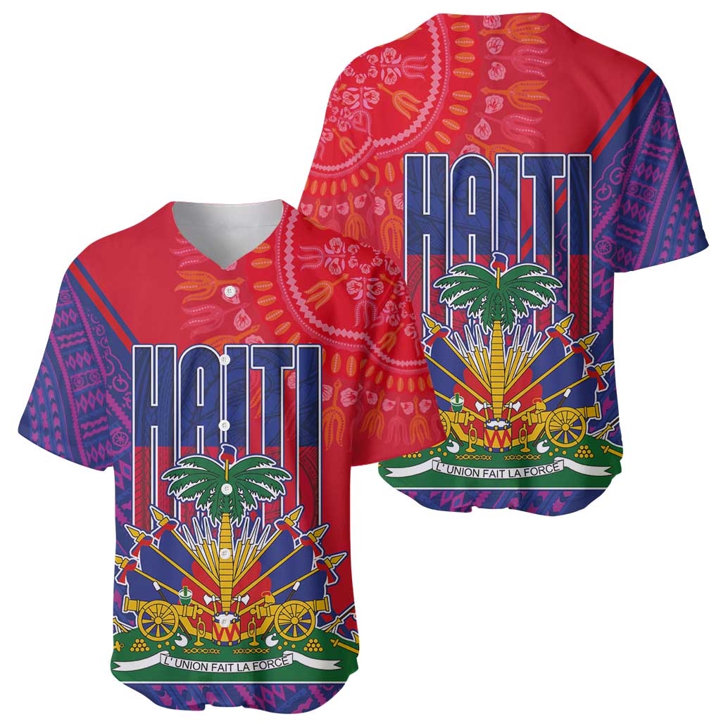 Haiti National Emblem Baseball Jersey Dashiki and Polynesian Pattern