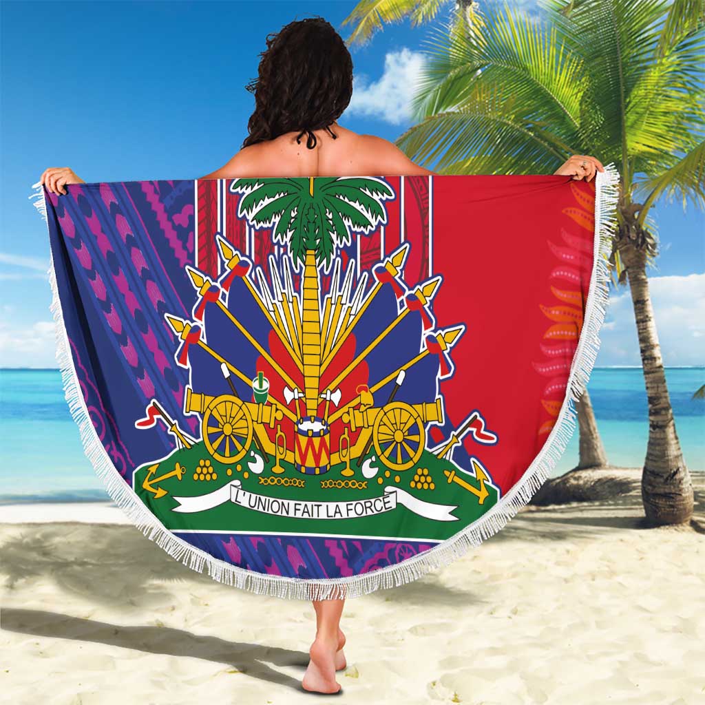 Haiti National Emblem Beach Blanket Dashiki and Polynesian Pattern