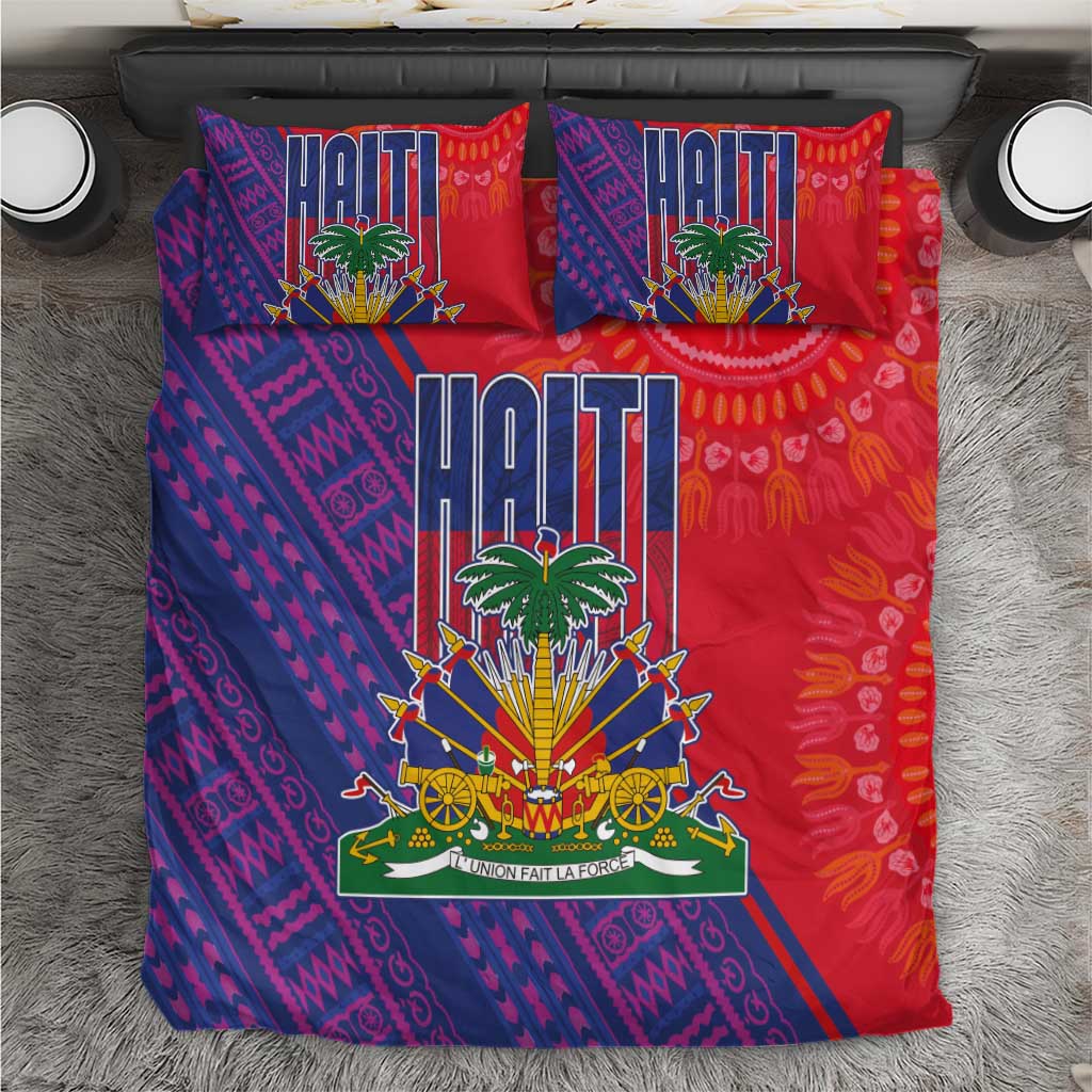 Haiti National Emblem Bedding Set Dashiki and Polynesian Pattern