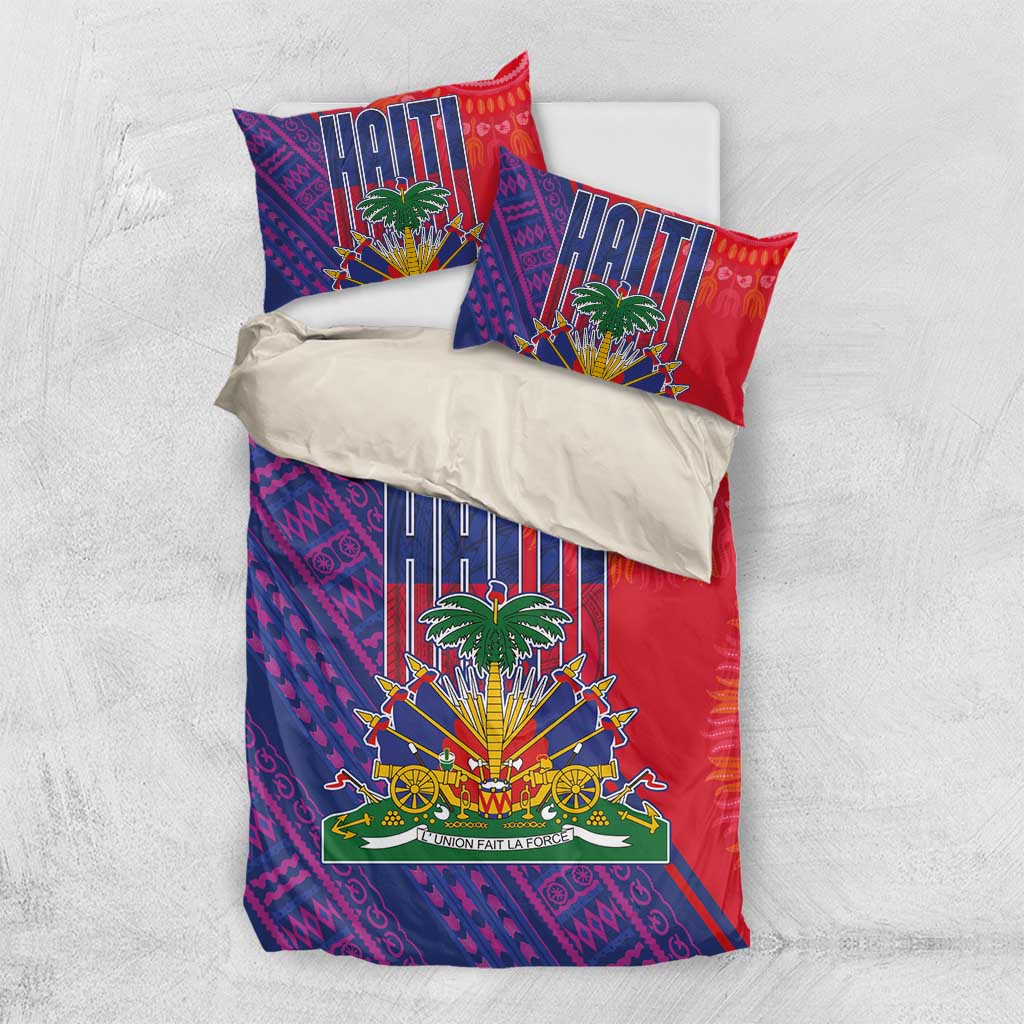 Haiti National Emblem Bedding Set Dashiki and Polynesian Pattern