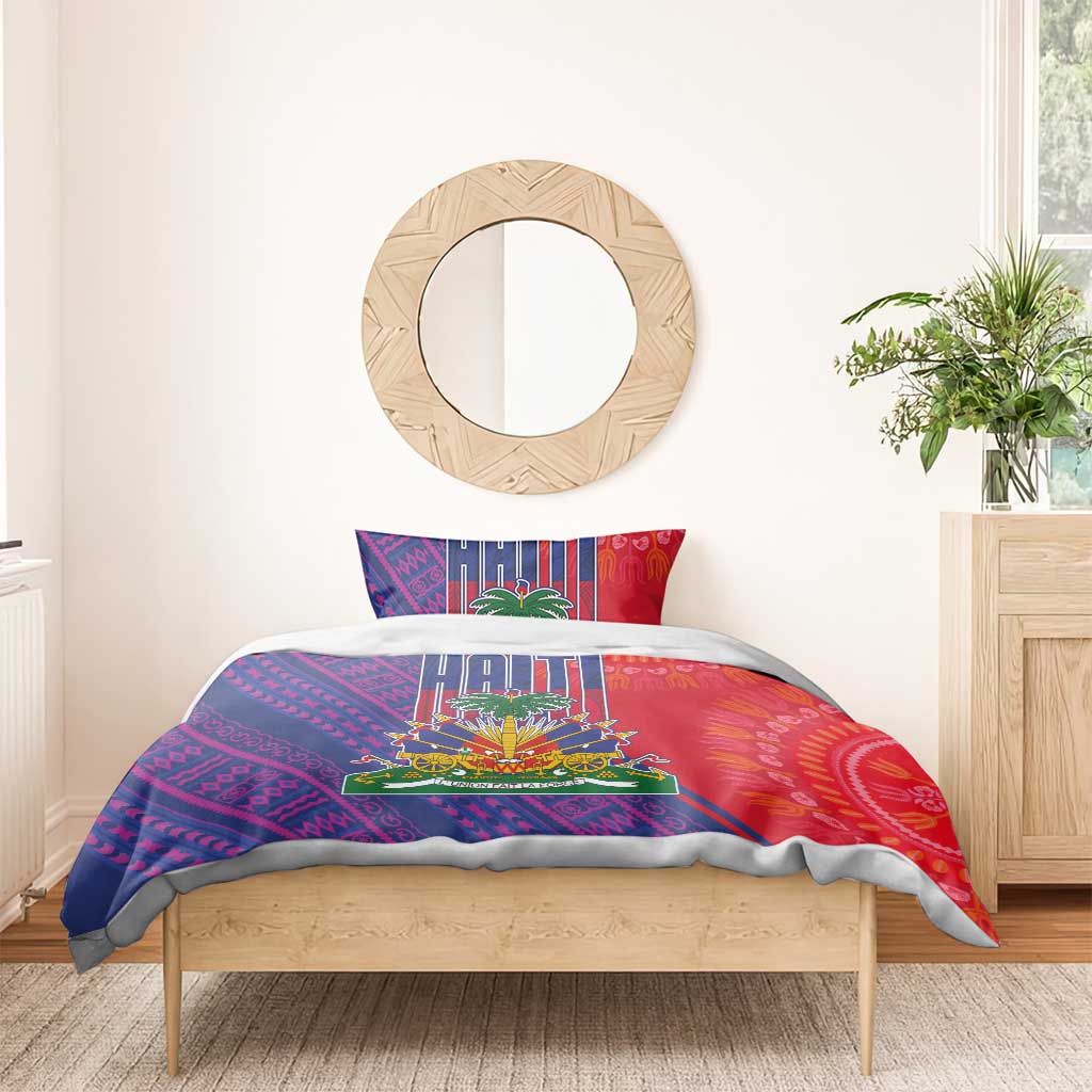 Haiti National Emblem Bedding Set Dashiki and Polynesian Pattern