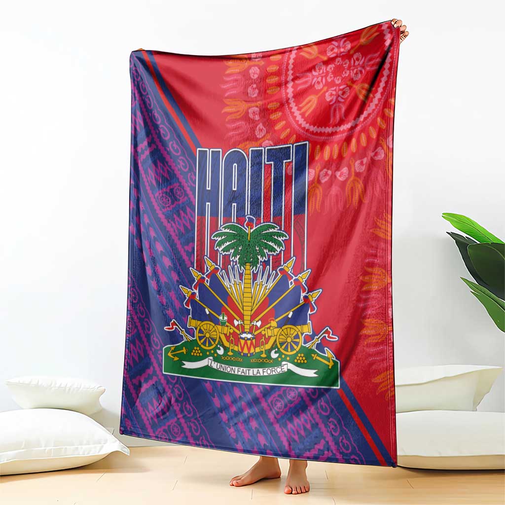 Haiti National Emblem Blanket Dashiki and Polynesian Pattern
