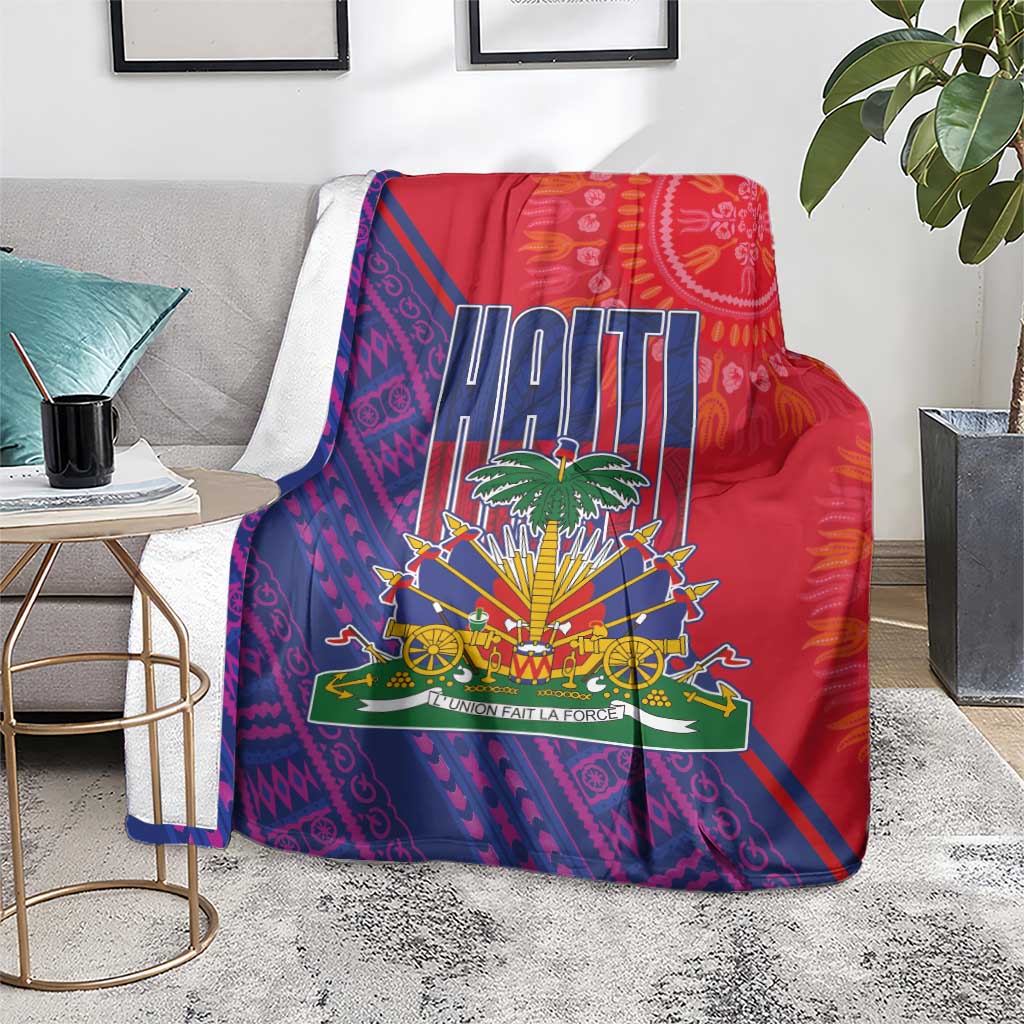 Haiti National Emblem Blanket Dashiki and Polynesian Pattern