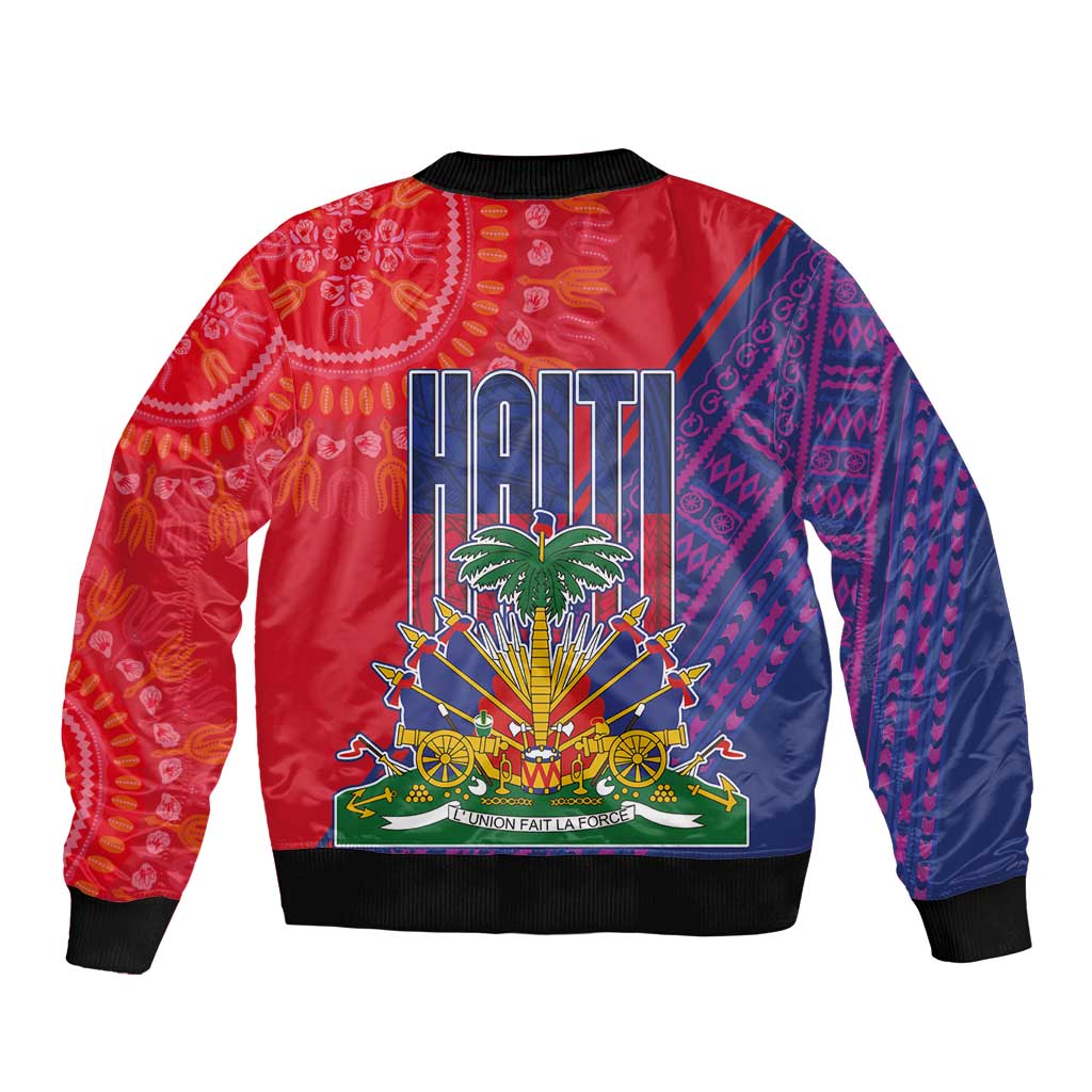 Haiti National Emblem Bomber Jacket Dashiki and Polynesian Pattern