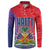 Haiti National Emblem Button Sweatshirt Dashiki and Polynesian Pattern