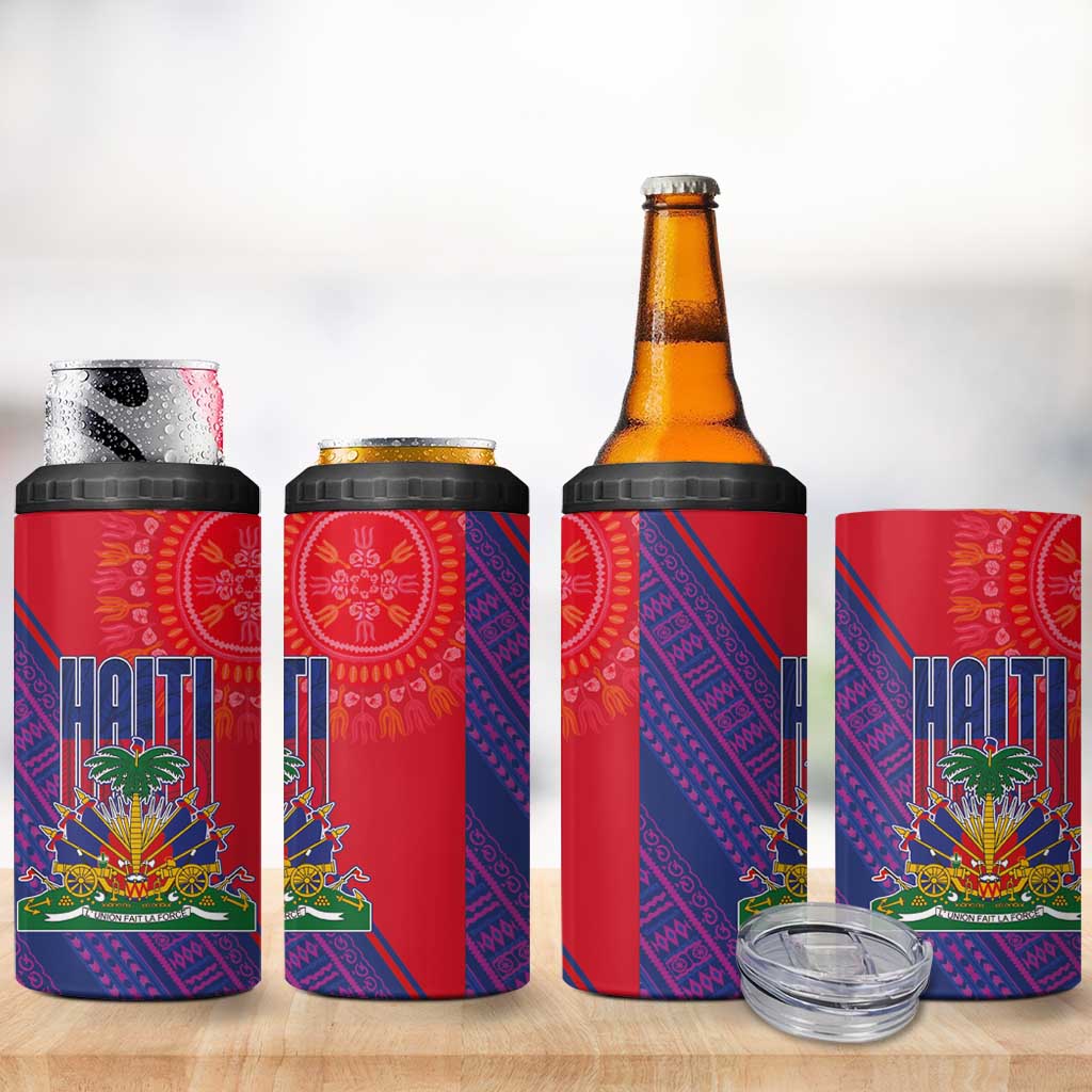 Haiti National Emblem 4 in 1 Can Cooler Tumbler Dashiki and Polynesian Pattern