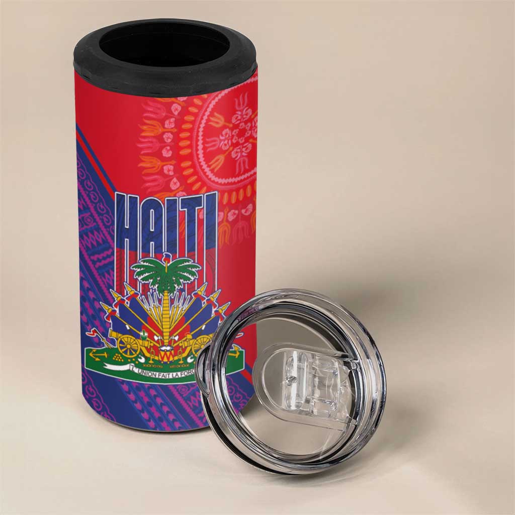 Haiti National Emblem 4 in 1 Can Cooler Tumbler Dashiki and Polynesian Pattern