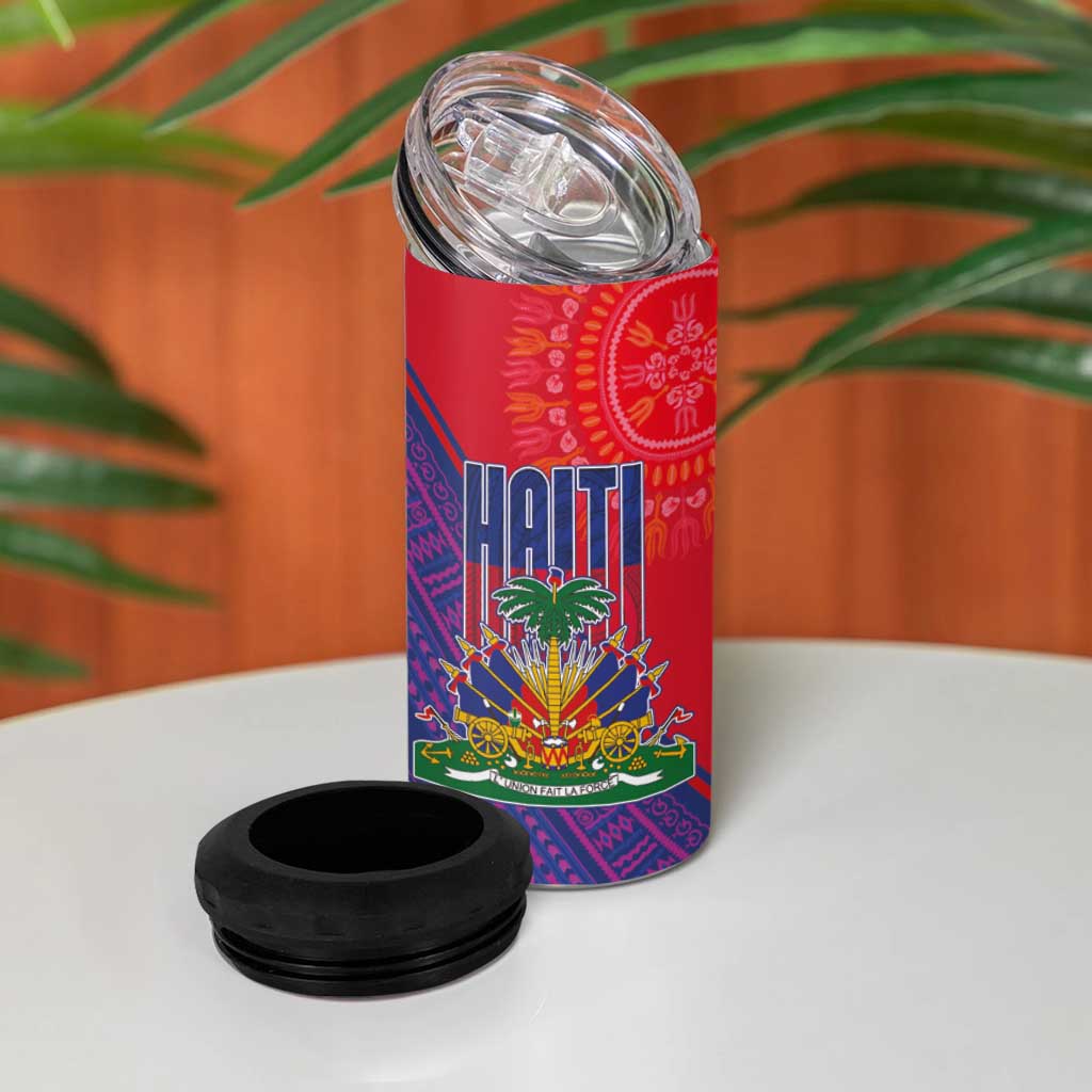 Haiti National Emblem 4 in 1 Can Cooler Tumbler Dashiki and Polynesian Pattern