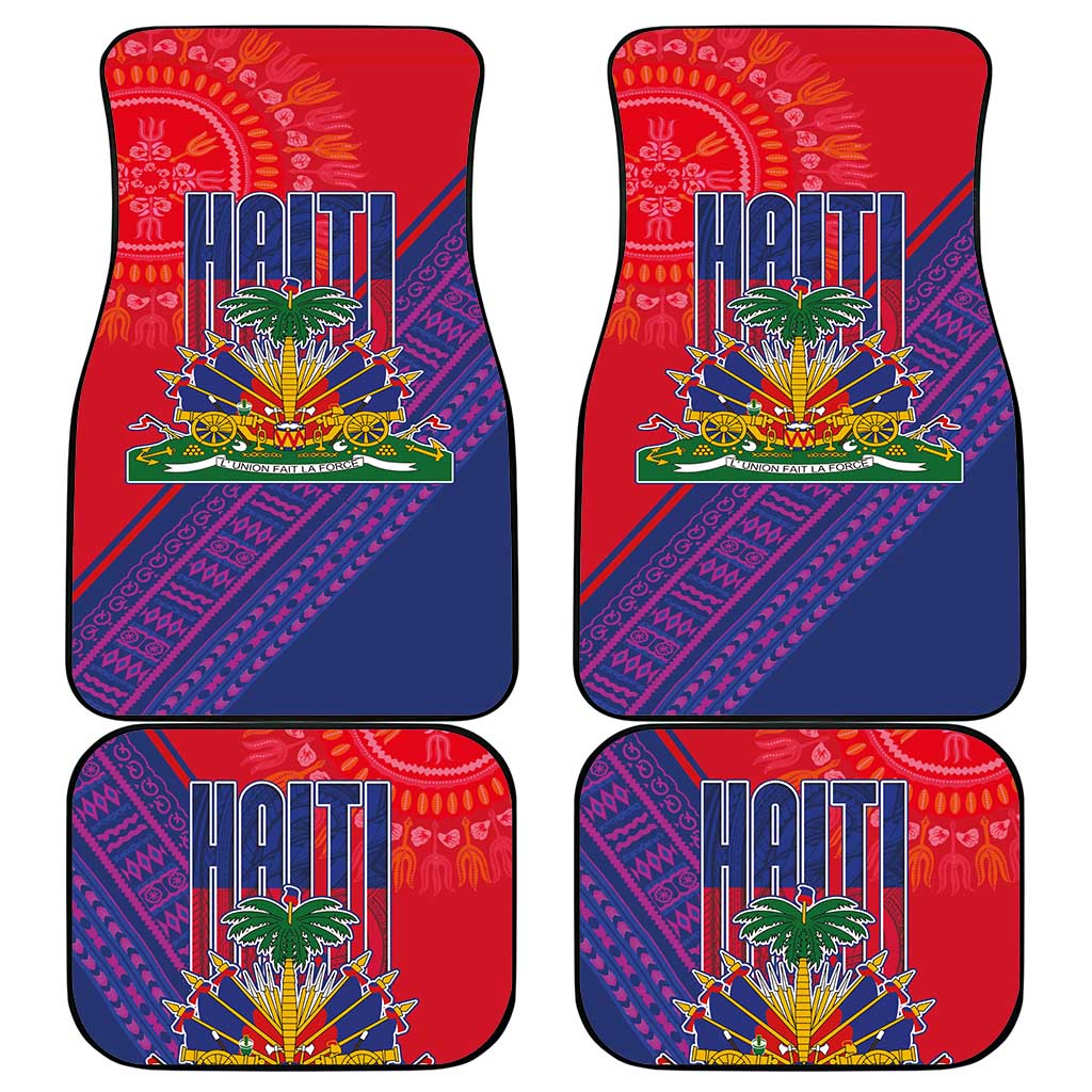Haiti National Emblem Car Mats Dashiki and Polynesian Pattern