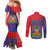 Haiti National Emblem Couples Matching Mermaid Dress and Long Sleeve Button Shirt Dashiki and Polynesian Pattern