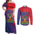 Haiti National Emblem Couples Matching Off Shoulder Maxi Dress and Long Sleeve Button Shirt Dashiki and Polynesian Pattern