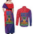 Haiti National Emblem Couples Matching Off Shoulder Maxi Dress and Long Sleeve Button Shirt Dashiki and Polynesian Pattern