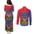 Haiti National Emblem Couples Matching Puletasi and Long Sleeve Button Shirt Dashiki and Polynesian Pattern