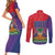 Haiti National Emblem Couples Matching Short Sleeve Bodycon Dress and Long Sleeve Button Shirt Dashiki and Polynesian Pattern