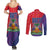 Haiti National Emblem Couples Matching Summer Maxi Dress and Long Sleeve Button Shirt Dashiki and Polynesian Pattern